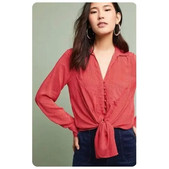 * Anthropologie Maeve Matilda Red Long Sleeve Polka Dot Blouse sz S - Picture 2 of 9